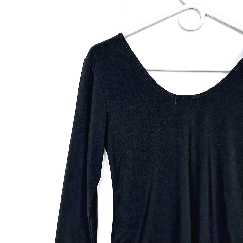 Halogen Black Jersey Stretch Knit Long Sleeve Double Scoop Bodysuit Size M - Picture 7 of 10